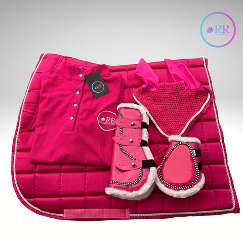 Fuchsia Saddle Pad, Boots and Bonnet set
