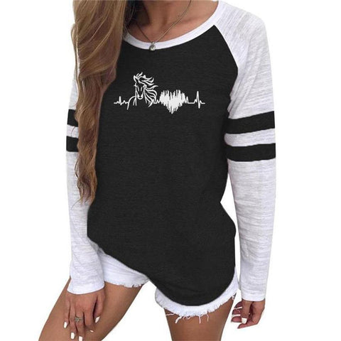 Horse Heartbeat Long Sleeve Casual Shirt